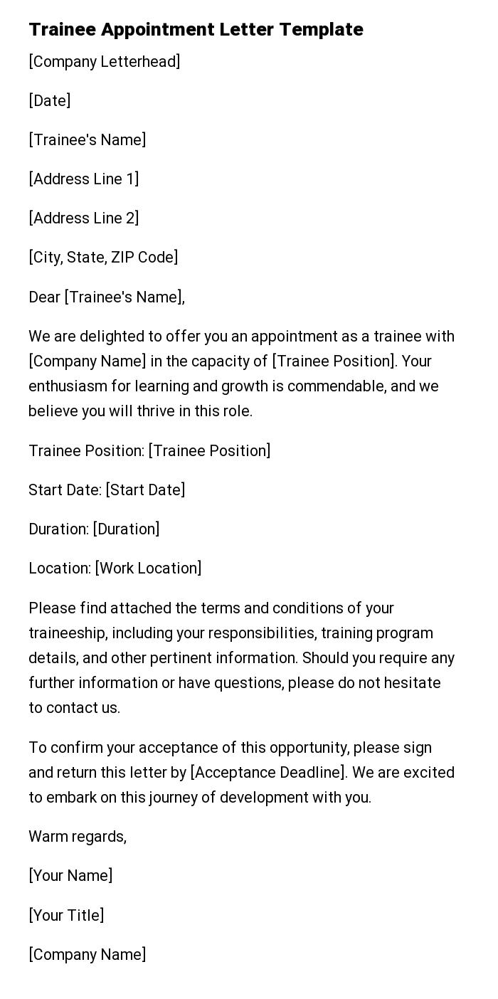 Trainee Appointment Letter Template