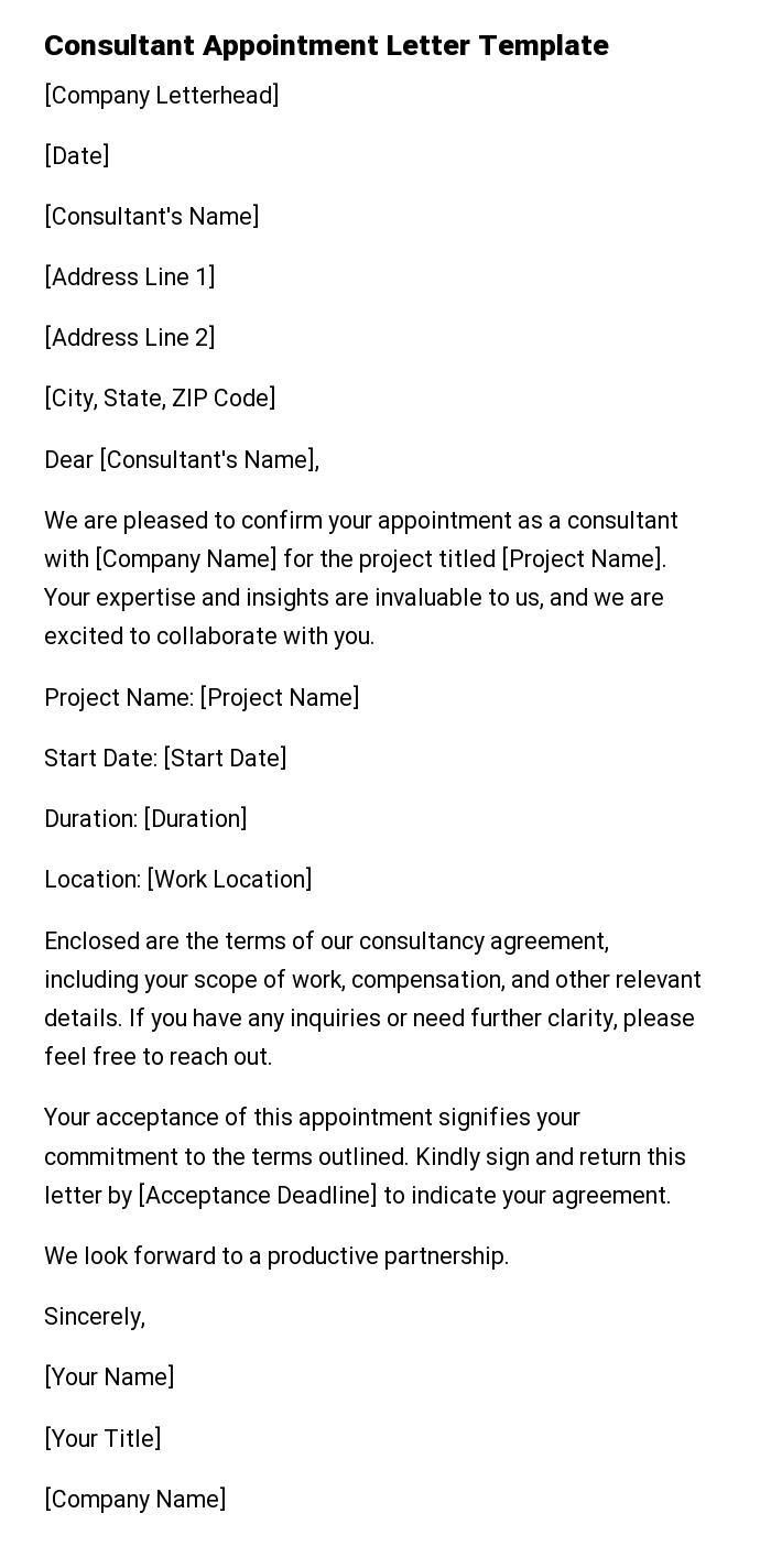 Consultant Appointment Letter Template