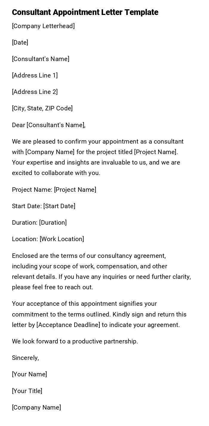 Consultant Appointment Letter Template