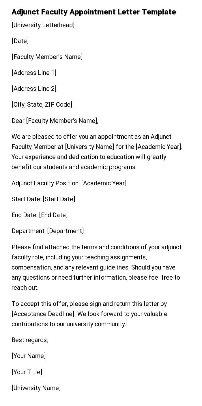 Adjunct Faculty Appointment Letter Template