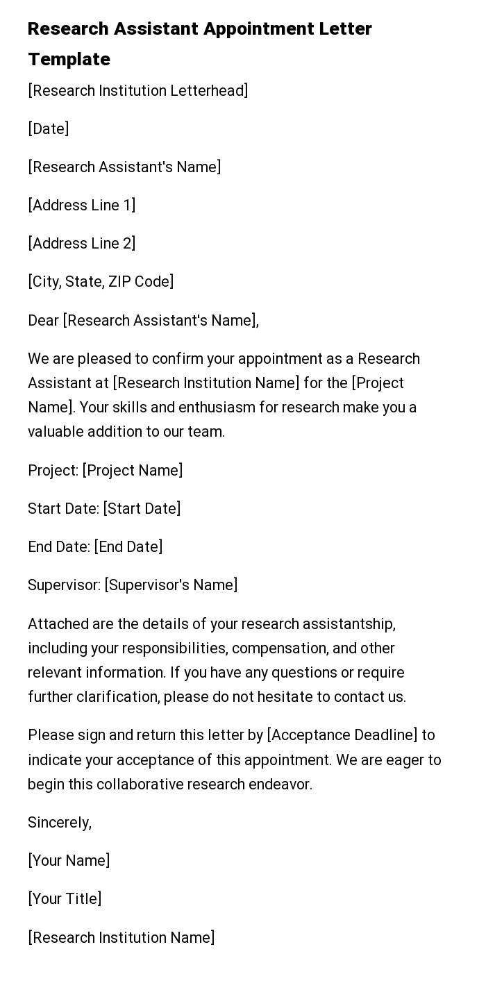 Research Assistant Appointment Letter Template