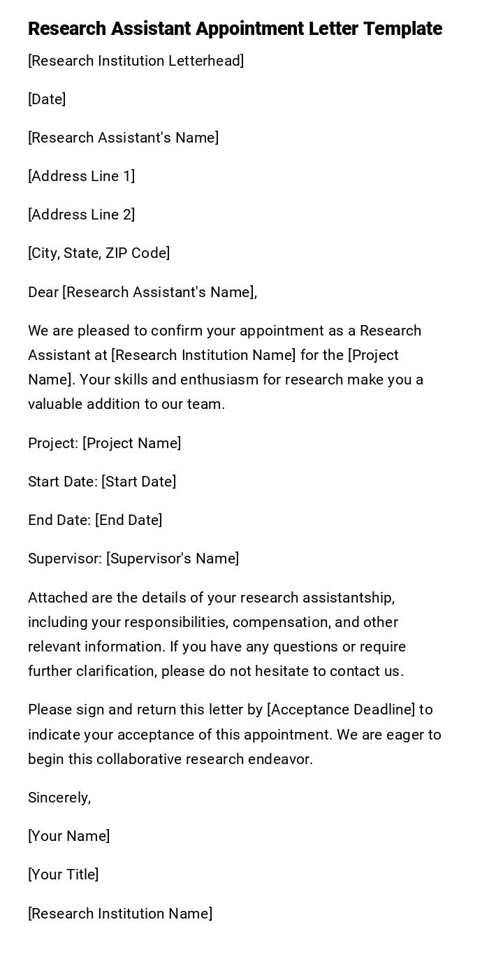 Research Assistant Appointment Letter Template