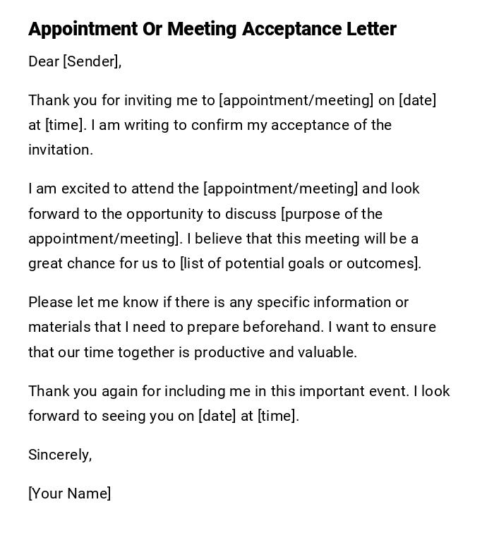 Appointment Or Meeting Acceptance Letter