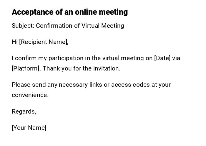 Acceptance of an online meeting Acceptance of an online meeting
