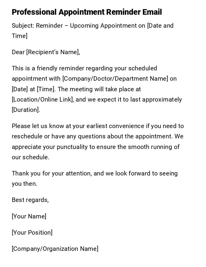 Professional Appointment Reminder Email