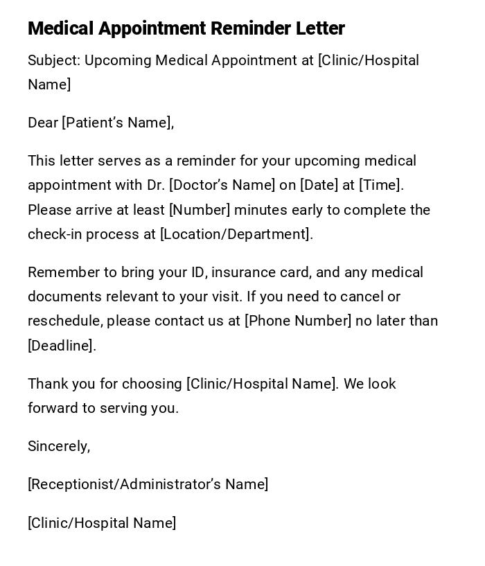 Medical Appointment Reminder Letter