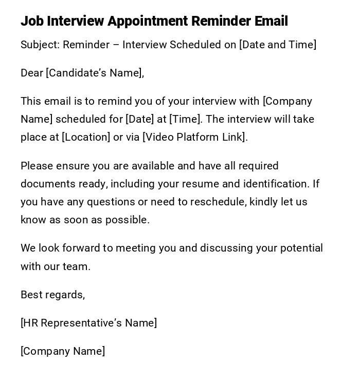 Job Interview Appointment Reminder Email