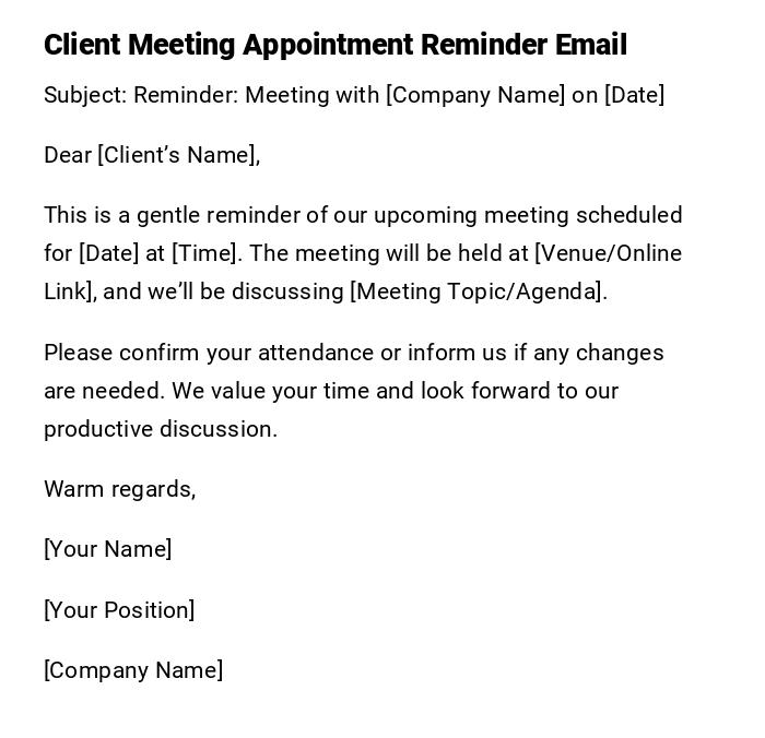 Client Meeting Appointment Reminder Email