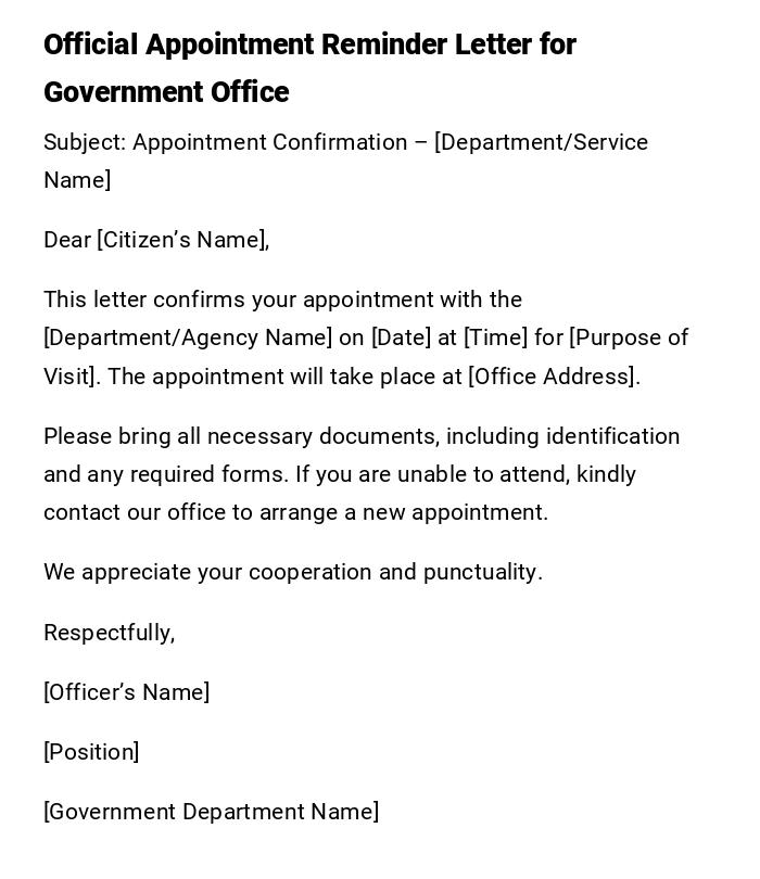 Official Appointment Reminder Letter for Government Office