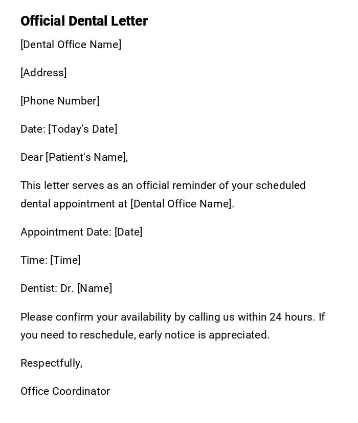 Official Dental Letter