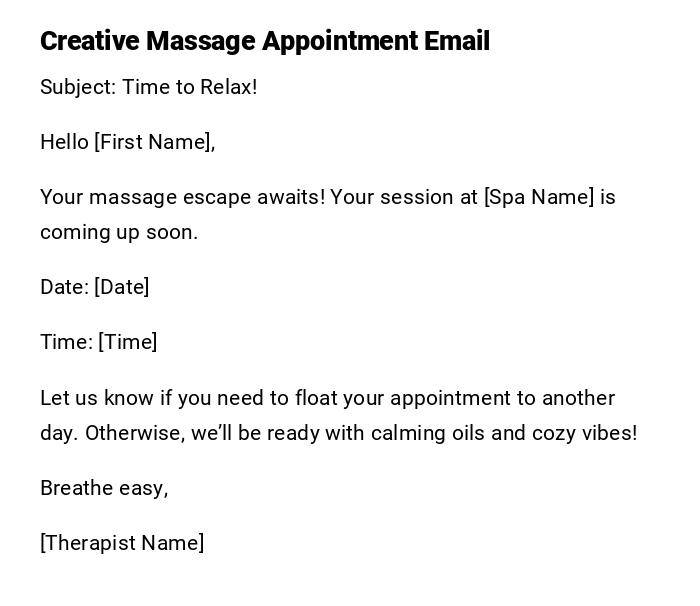 Creative Massage Appointment Email