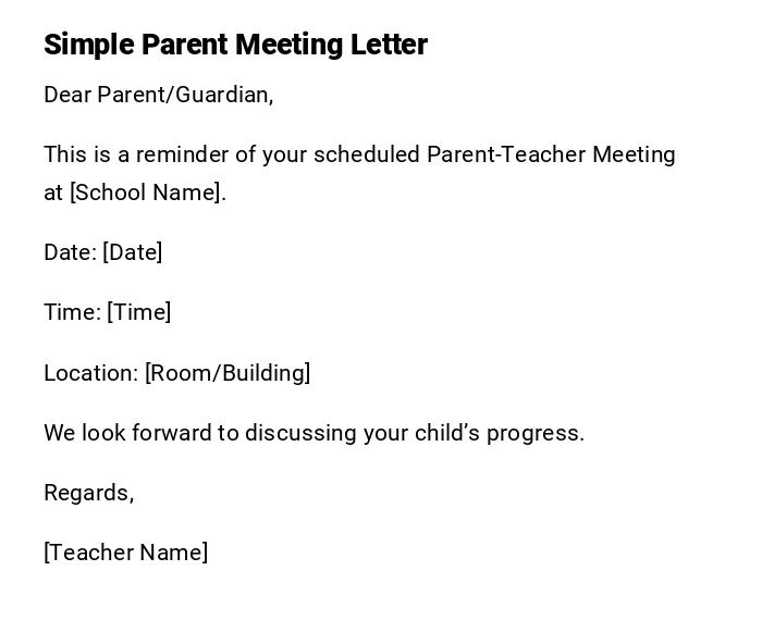 Simple Parent Meeting Letter