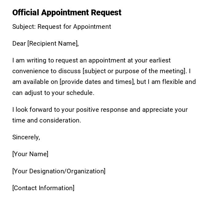 Official Appointment Request Official Appointment Request