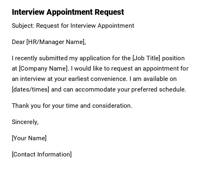 Interview Appointment Request Interview Appointment Request