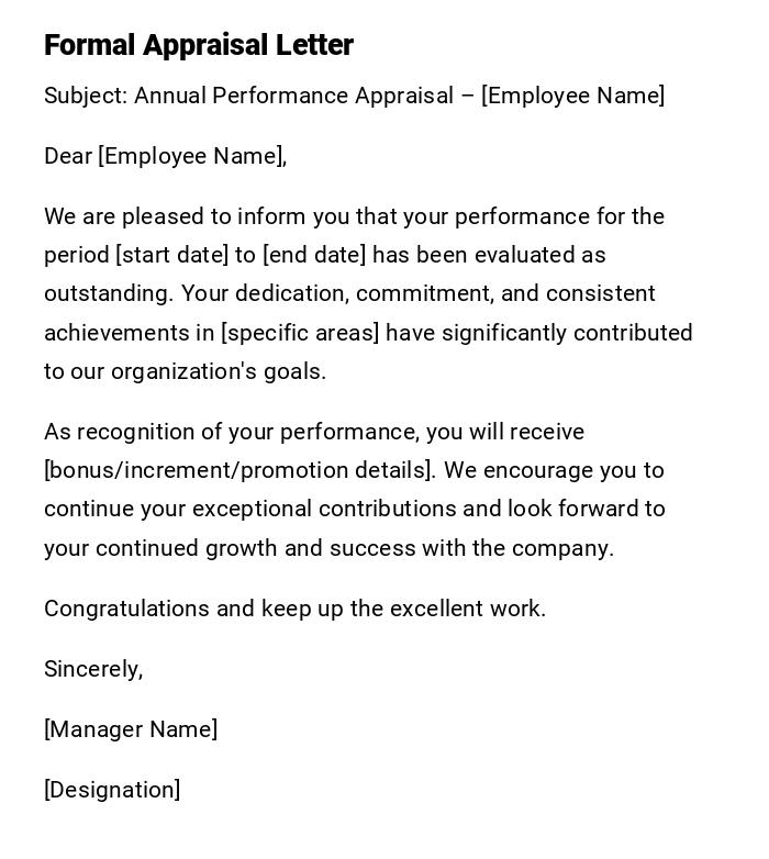 Formal Appraisal Letter Formal Appraisal Letter