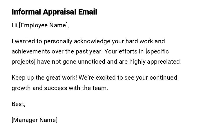 Informal Appraisal Email Informal Appraisal Email