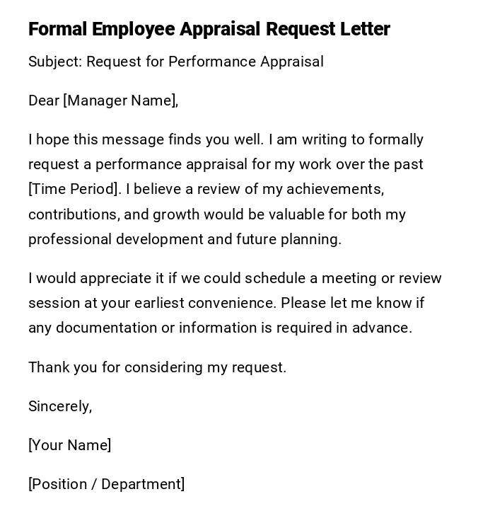 Formal Employee Appraisal Request Letter Formal Employee Appraisal Request Letter