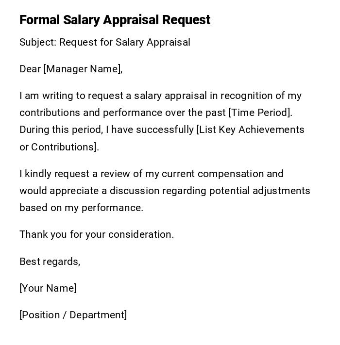 Formal Salary Appraisal Request Formal Salary Appraisal Request