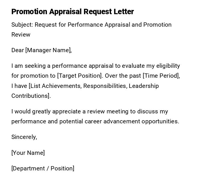 Promotion Appraisal Request Letter Promotion Appraisal Request Letter