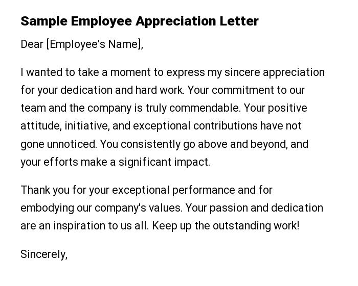 Sample Employee Appreciation Letter
