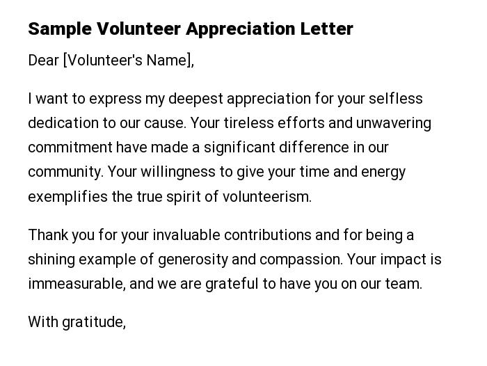 Sample Volunteer Appreciation Letter
