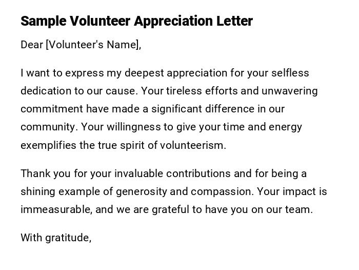 Sample Volunteer Appreciation Letter