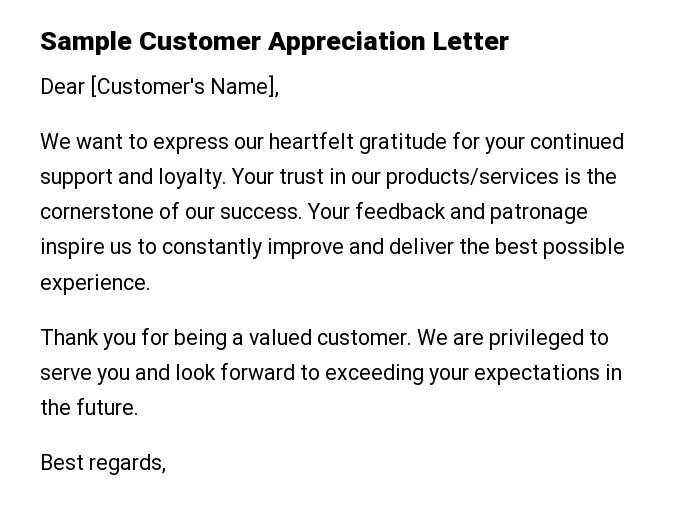 Sample Customer Appreciation Letter