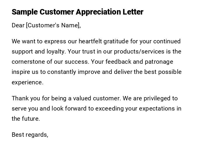 Sample Customer Appreciation Letter Sample Customer Appreciation Letter