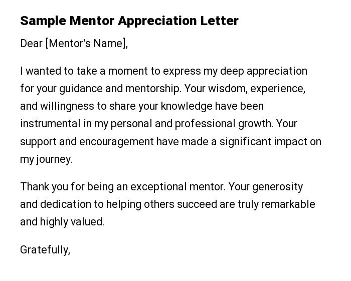 Sample Mentor Appreciation Letter