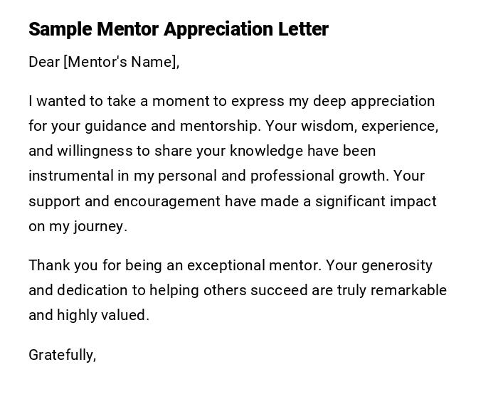 Sample Mentor Appreciation Letter Sample Mentor Appreciation Letter