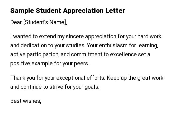 Sample Student Appreciation Letter