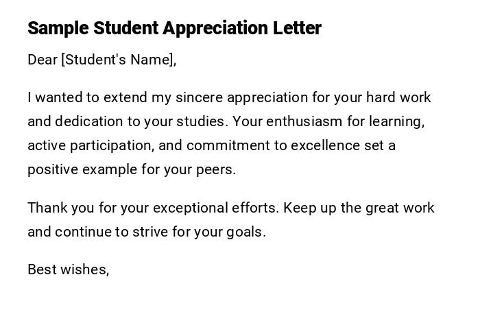Sample Student Appreciation Letter Sample Student Appreciation Letter