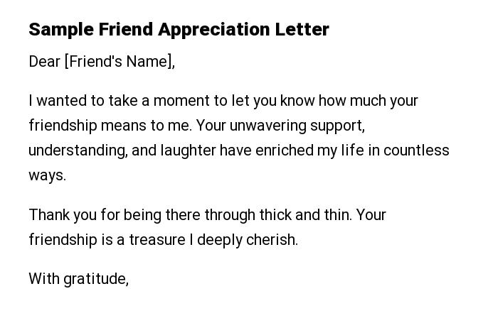Sample Friend Appreciation Letter