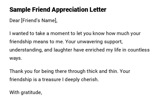 Sample Friend Appreciation Letter Sample Friend Appreciation Letter