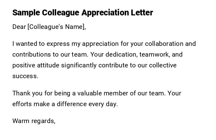 Sample Colleague Appreciation Letter Sample Colleague Appreciation Letter