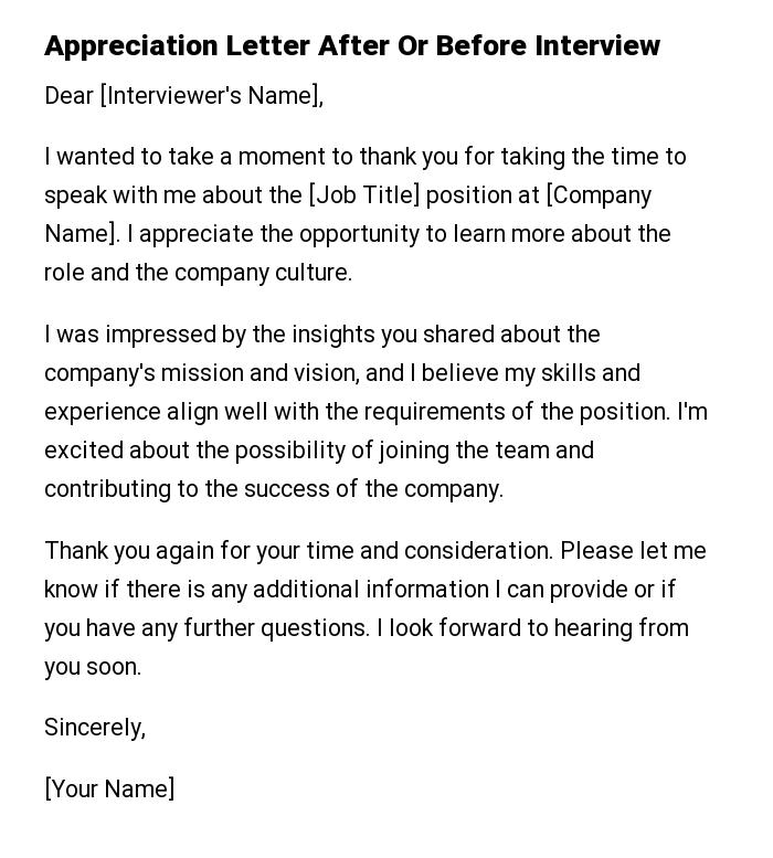 Appreciation Letter After Or Before Interview