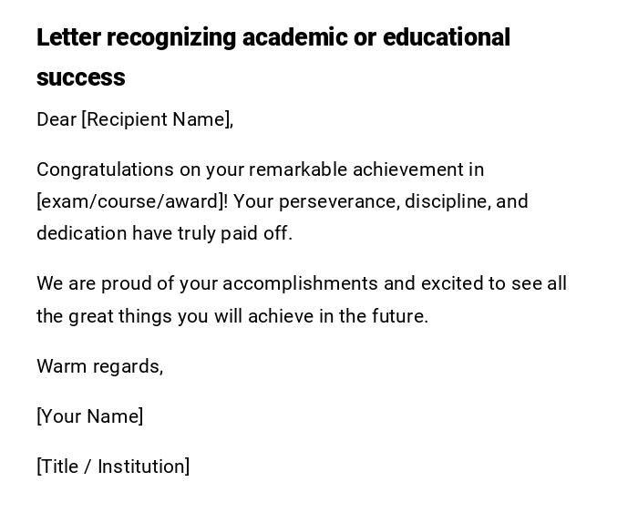 Letter recognizing academic or educational success Letter recognizing academic or educational success