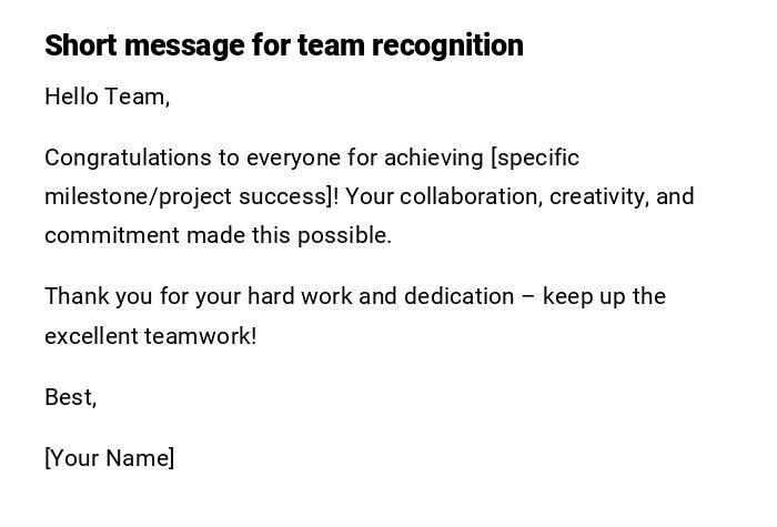 Short message for team recognition Short message for team recognition