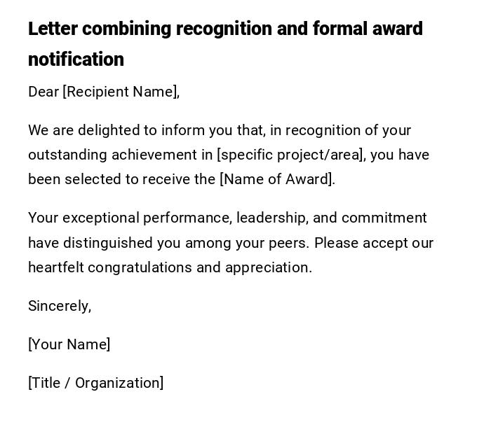 Letter combining recognition and formal award notification Letter combining recognition and formal award notification