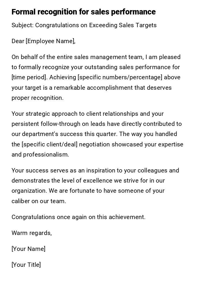 Formal recognition for sales performance Formal recognition for sales performance