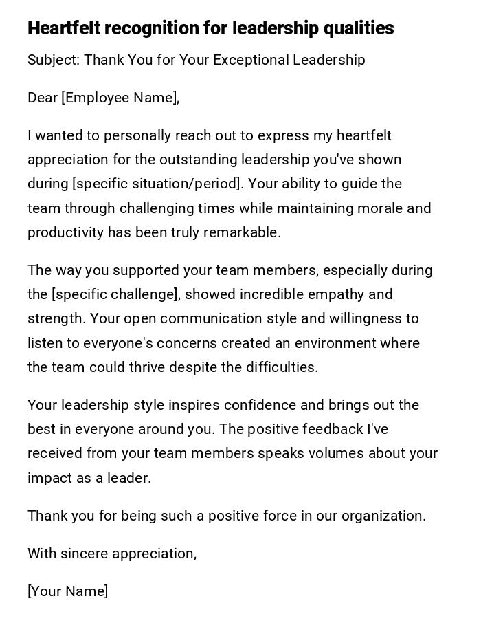 Heartfelt recognition for leadership qualities Heartfelt recognition for leadership qualities