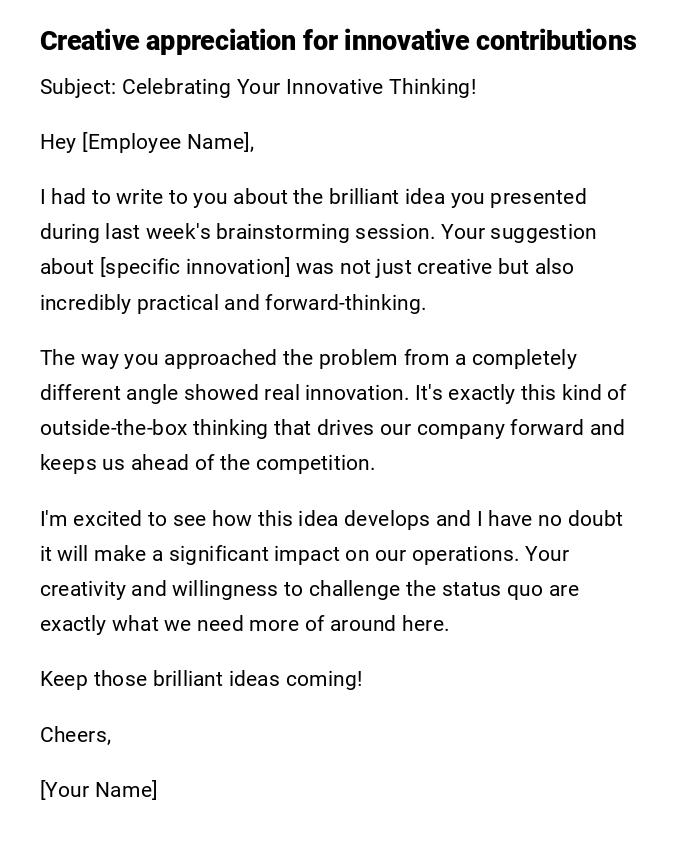 Creative appreciation for innovative contributions Creative appreciation for innovative contributions