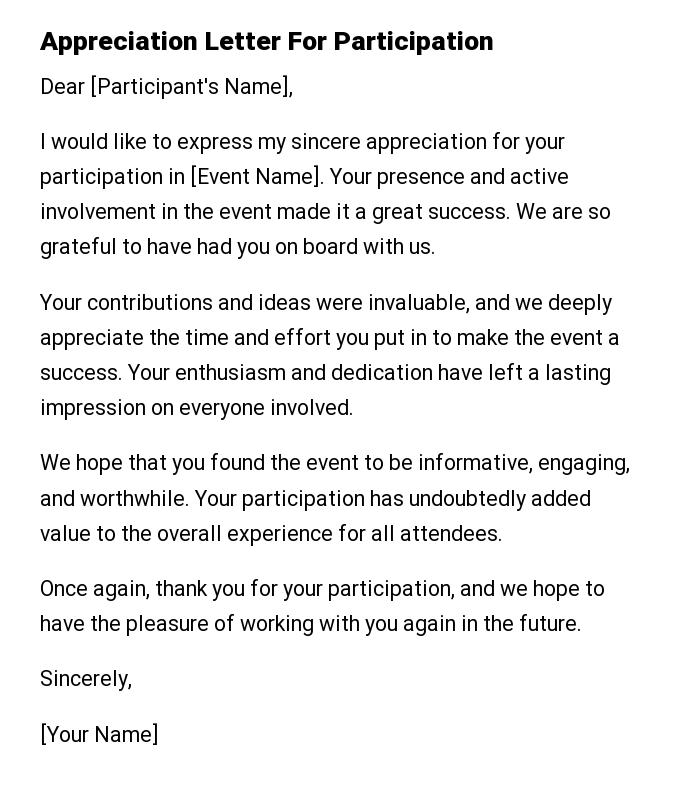 Appreciation Letter For Participation