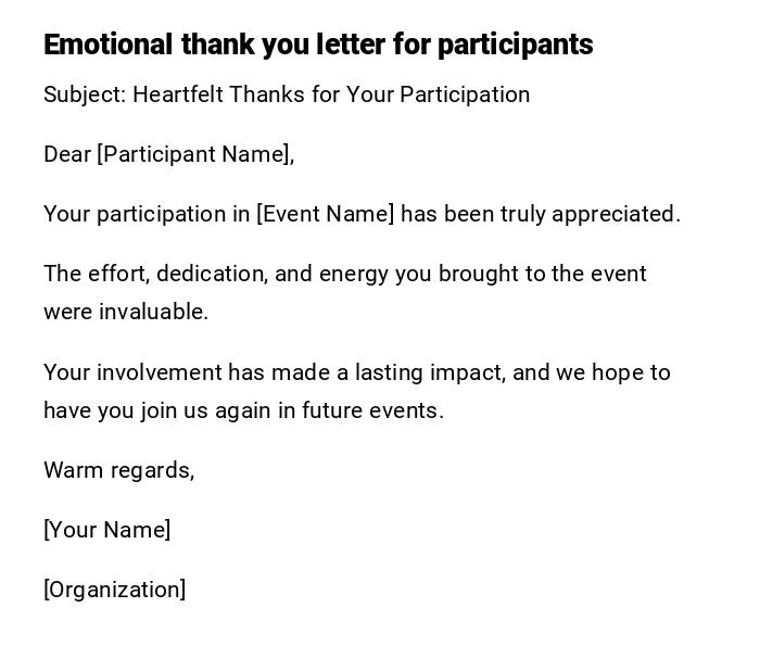 Emotional thank you letter for participants Emotional thank you letter for participants