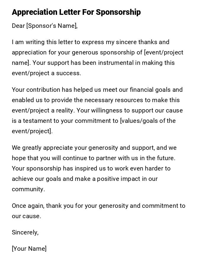 Appreciation Letter For Sponsorship Appreciation Letter For Sponsorship