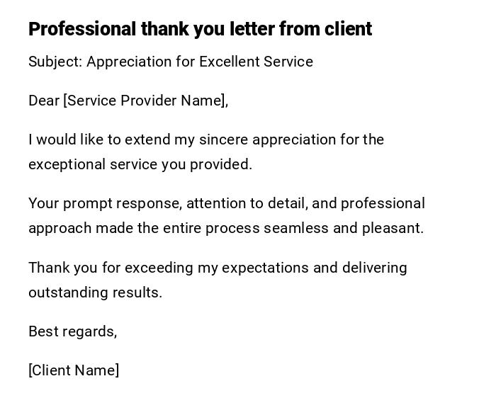 Professional thank you letter from client Professional thank you letter from client