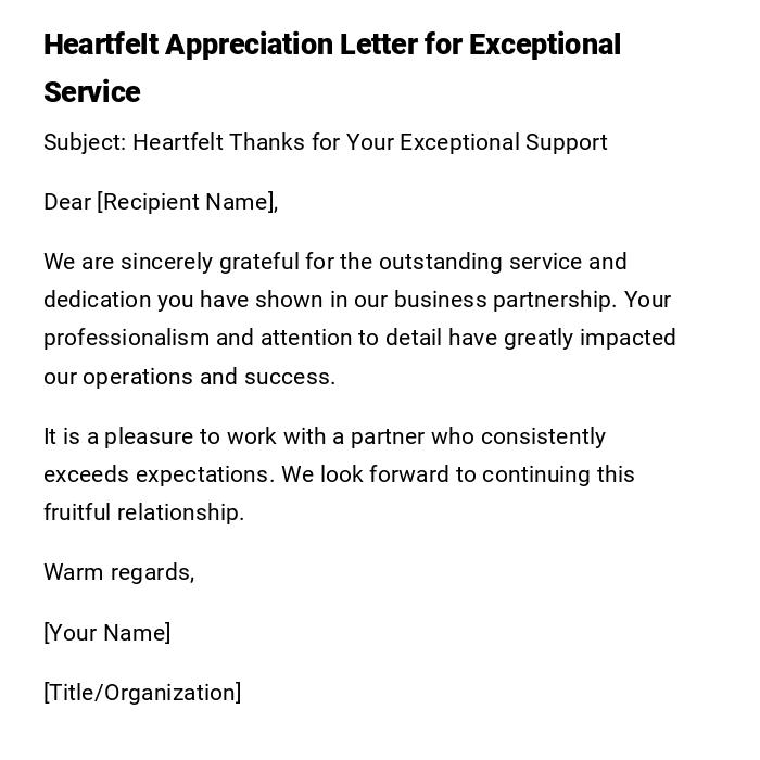 Heartfelt Appreciation Letter for Exceptional Service Heartfelt Appreciation Letter for Exceptional Service