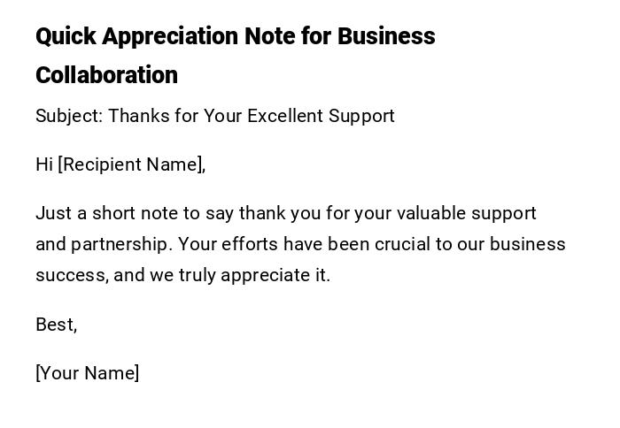 Quick Appreciation Note for Business Collaboration Quick Appreciation Note for Business Collaboration