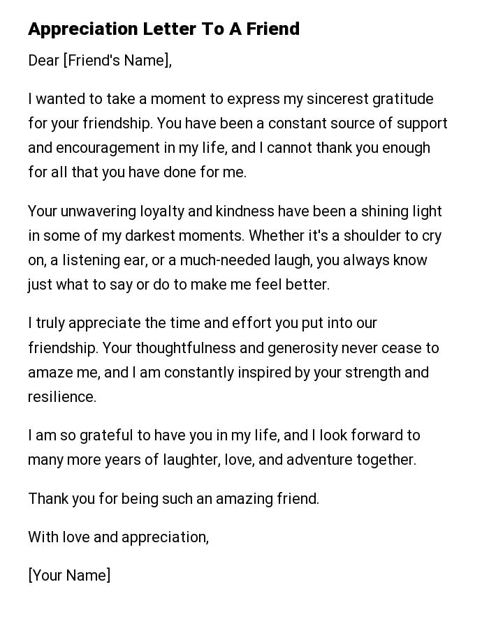 Appreciation Letter To A Friend