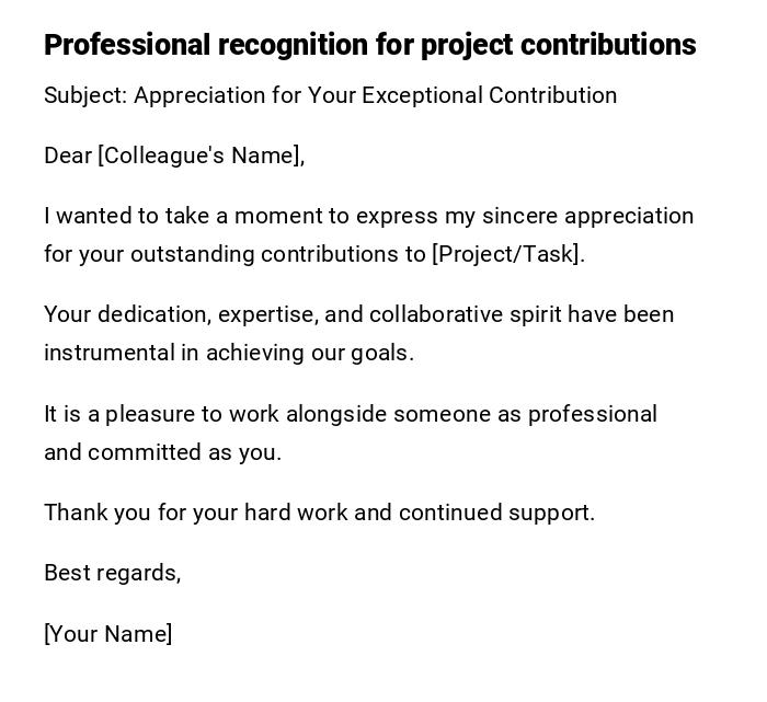 Professional recognition for project contributions Professional recognition for project contributions